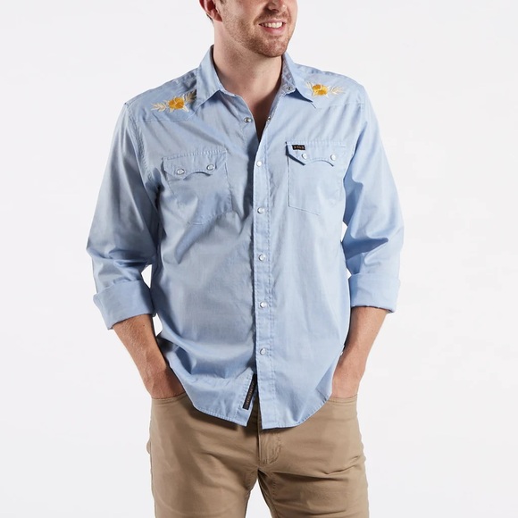 Howler Bros - Crosscut Deluxe -Hibiscus : Zenith Blue Oxford SZ Large - Picture 1 of 10